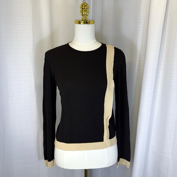 MaxMara Maglia Womens Medium Long Sleeve Knit Top Black Beige Made in Italy Luxe - Picture 1 of 12
